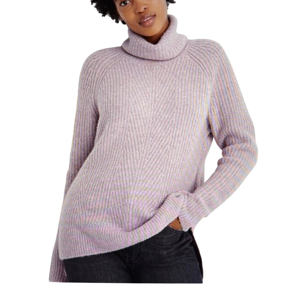 Madewell Womens Ribbed Chevron Turtleneck Sweater Lavender‎ Purple Wool Blend M